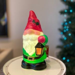11” Holiday Time BLOW MOLD Gnome Holding Lantern Light-up! Merry Christmas!